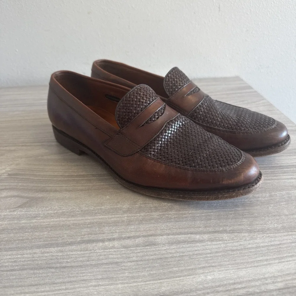 Allen Edmonds Men's Brown Chili Lake Bluff Weave Penny Loafers 10.5 D 1088 Shoes